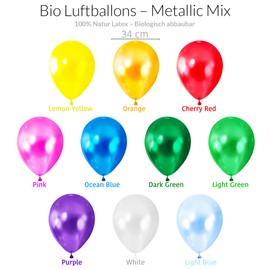 Organic Birthday Balloons [Pack of 50] Metallic • Made in EU • Certified Sustainable Organic Balloons • 100% Natural Latex • Diameter 34 cm • 10 Colours • Climate Neutral • Helium Balloons Colourful -