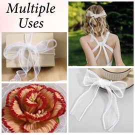 Nogeqi 1.5 Inch Faux Pearl Ribbon, Smooth White Ribbon with Pearl Edges Wire, 4.5m Sheer Mesh Ribbons for Gift Wrapping, Bows Bouquet Decor Crafts, Wedding Bridal Decorations