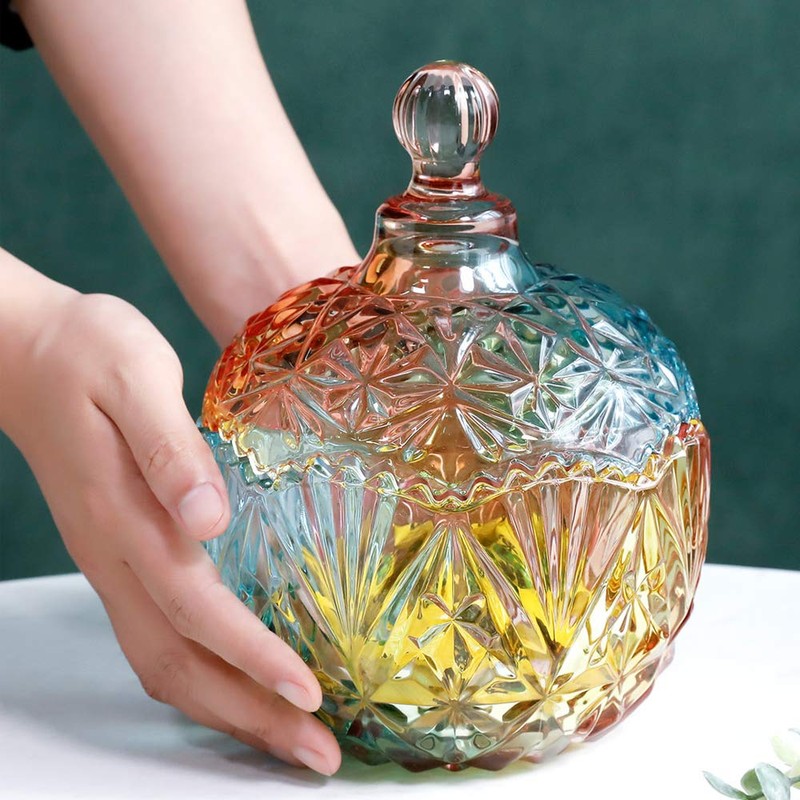 Danmu 1Pc Colorful Glass Storage Jar with Lid Candy Cookie