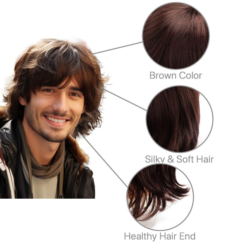 BERRYLION Short Mens Wig|Brown Wigs for Men|Synthetic Mens Wigs|Fluffy 80s