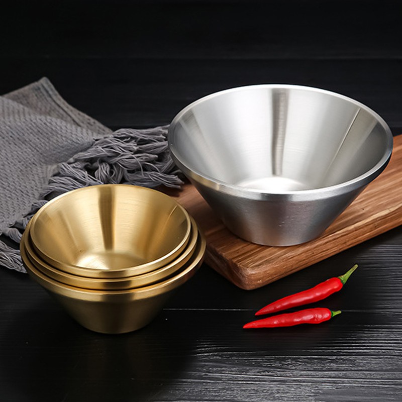 304 Stainless Steel Salad Bowl Double Layer Metal Round Bowl