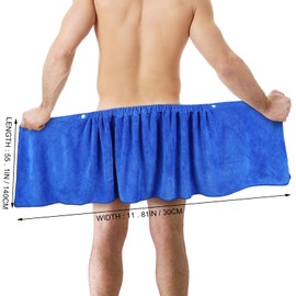 Preboun 2 Pack Men's Shower Wrap Wearable Bath Towel Wrap Soft After Shower Towel Wrap Short Pants for Men Microfiber Swimming Spa Sauna Towel Wrap with Snap Closure (Coffee,Blue)