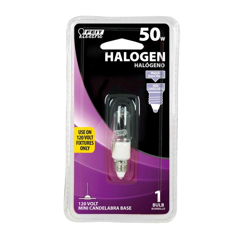 Feit Electric BPQ50/CL/MC/RP 50-Watt T3 Halogen Bulb with Mini Candelabra
