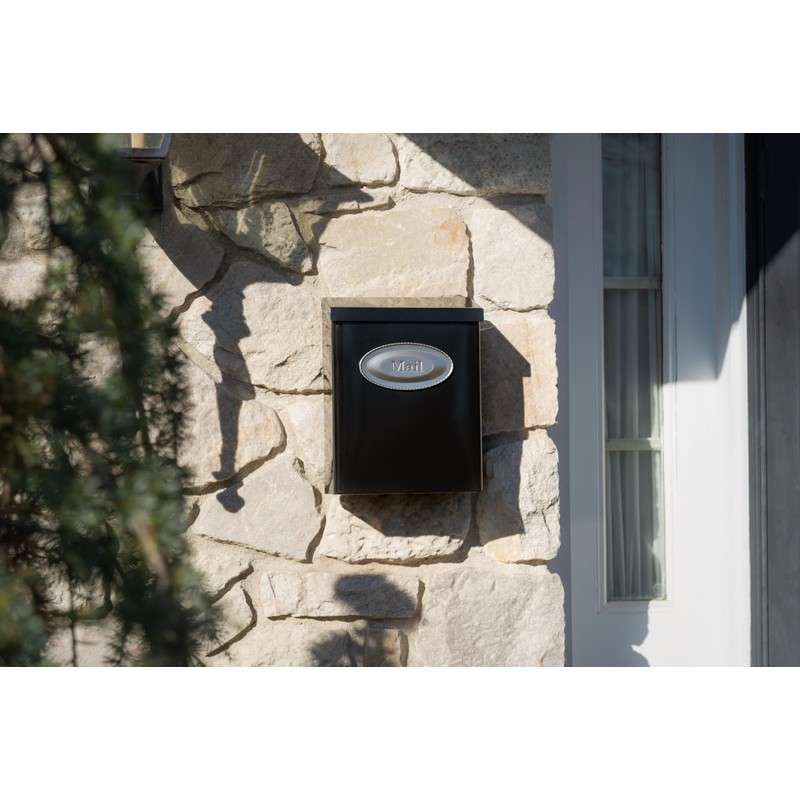 Architectural Mailboxes Designer Galvanized Steel, Locking Wall Mount Mailbox, Black