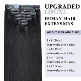 Pobokix Straight Clip in Hair Extensions Real Human Hair 2 Pack 240g Seamless Clip in Hair Extensions for Women Full Max with 16Pcs PU Skin Weft 18inch Natural Black