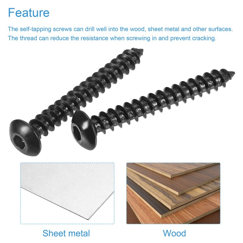 sourcing map Hex Socket Self Tapping Screws, M5 x 40mm