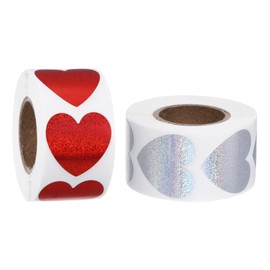 1000 Stück Herz Sticker Liebe, Glitzer Aufkleber zum Beschriften, 2,5 cm Herzen Sticker für Hochzeit, Herz Aufkleber für Geburtstagsgeschen (Rot Silber)