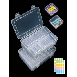 Furuising 28Pcs Mini Plastic Storage Box with Lid, Clear Beads Storage Boxes, Small Beads Containers, Empty Craft Organizer with 2 Big Clear Containers for Jewelry Beads Earrings Craft