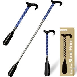 bonfaran Premium Shoe Horn Long Handle, 14"- 35” Telescoping Stainless Steel Shoe Horn, Adjustable Length, Portable Shoe Horn, Extendable Long Shoe Horn for Seniors Pregnant Women Kids (BLUE)