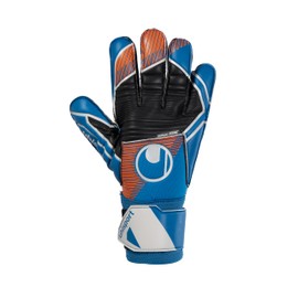 uhlsport Soft Pro Football Goalkeeper Gloves for Children and Adults, Breathable Football Goalkeeper Gloves with Wrist Fixation and Outstanding Grip, Blue/Orange/White, Size 5-11