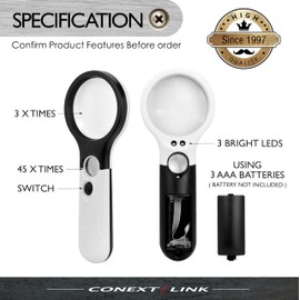 3 LED 45X Magnifying Glass with Light Handheld Magnifier Magnifying Glass Lens (87505)