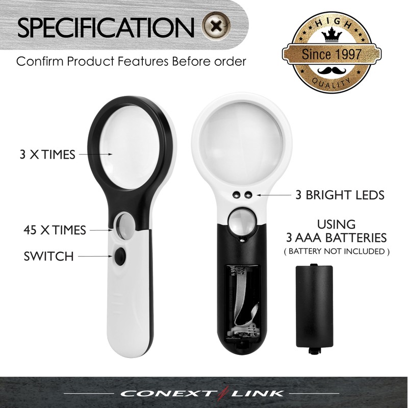 3 LED 45X Magnifying Glass with Light Handheld Magnifier Magnifying
