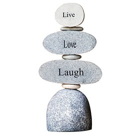 Live Love Laugh Engraved Stone Rock Cairn Stacked Zen Garden Statue