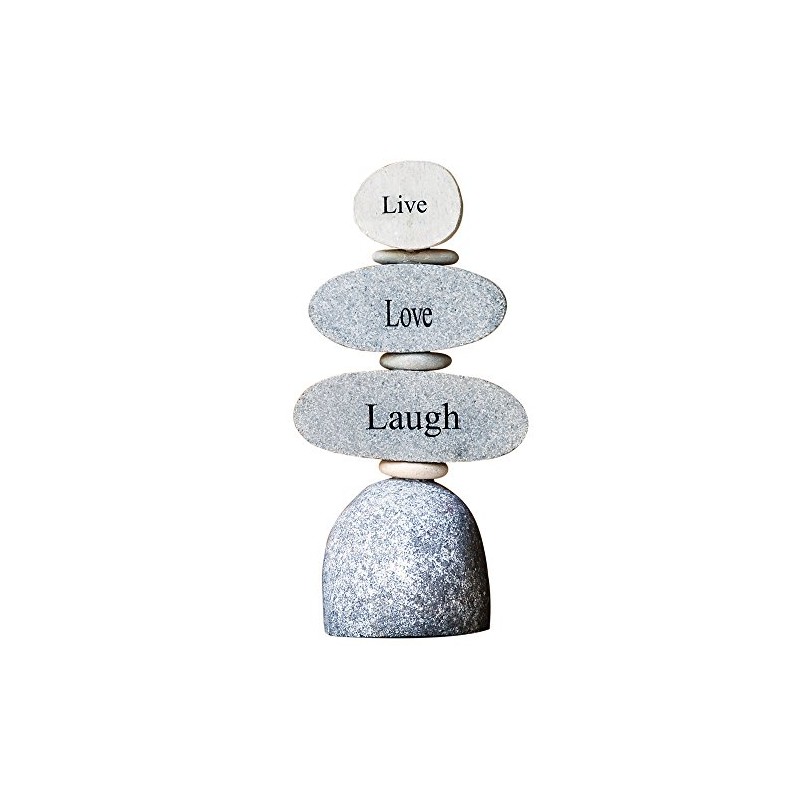Live Love Laugh Engraved Stone Rock Cairn Stacked Zen Garden