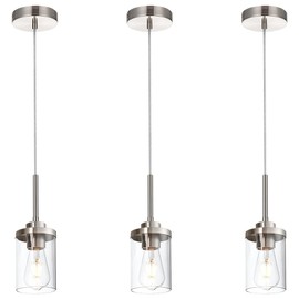 QueeuQ Modern Pendant Lighting Fixture,3-Pack Brushed Nickel Hanging Light with Clear Glass Shade Ceiling Lamp Farmhouse Lighting for Kitchen Island Hallway Bedroom Bar Dining Room