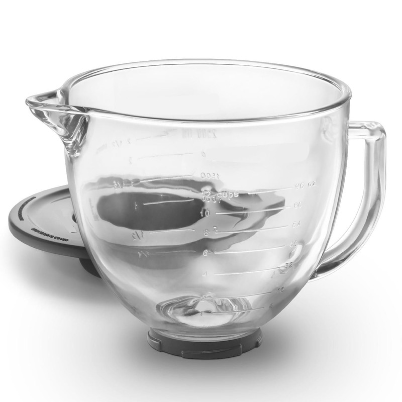 Replacement Glass Mixer Bowl with Lid and Attachments Set, 4.5-5