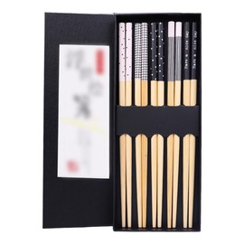 VAEIORP 5 Pairs Bamboo Chopsticks Set Chopsticks Black White 22.5 cm Dishwasher Safe Washable Non-Slip Chopsticks