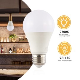 JONATHAN Y BLB-A19A-SET4 Modern Non-Dimmable LED Edison Glass Bulbs, 9W, Equivalent 60W, E26 Base, 80+ CRI, A19 Warm White 2700K, 805 Lumens for Bedroom, Living Room, Office, White, Pack of 4