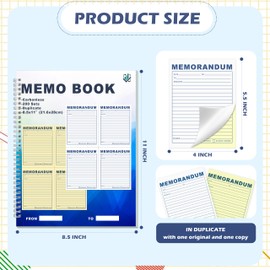 Memorandum Forms Book 200 Sets Carbonless 2-Part Duplicate Memo Book 8.5x11 Inches Spiral Bound With Tear Off Line Suitable For Office Or School