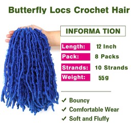 Butterfly Locs Crochet Hair Extensions for Black Women Faux Locs Crochet Hair Soft Locs Crochet Braids Hair Extensions for Braidng Hair (12Inch(Pack of 8), #Blue)