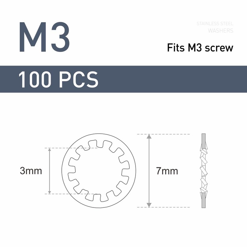 FOMGIIN Pack of 100 M3 Tooth Washers Lock Washers 304