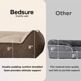 Bedsure Orthopedic Dog Beds Large Sized Dog - Extra Thick Supportive Large Dogs Bed with Waterproof Washable Cover, Comfort Pet Bed Sofa with Soft Plush Sherpa and Nonskid Bottom, Brown, 35"