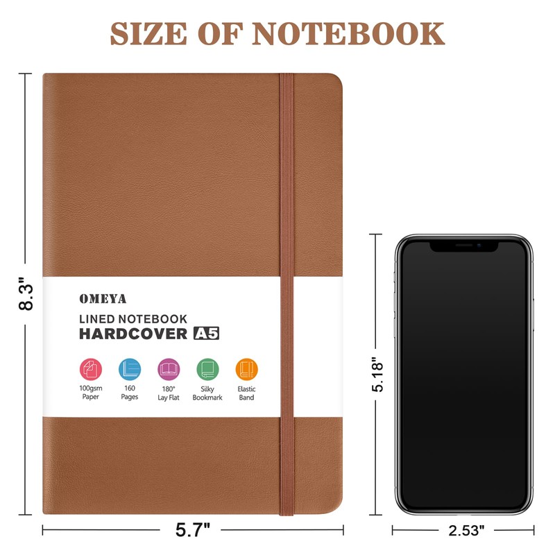 OMEYA Hardcover Journal Notebooks for Work: 4 Pack, A5 100gsm