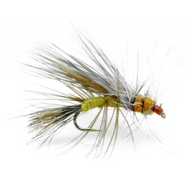 Feeder Creek Stimulator Yellow Dry Flies, 12 Fly Fishing Lures for Trout, Panfish, Steelhead & More Freshwater Fish, Hand Tied, 4 Size Assortment (3 of Each Size), Great for Prospecting