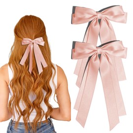 2 PCS Hair Bows for Women Silky Satin Korean Pink Bows Hair Clip Ribbon Hair Accessories for Girls Bow Hair