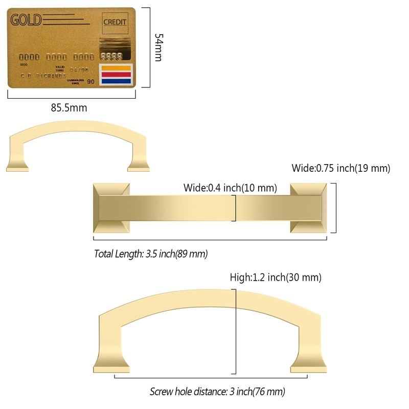 Amerdeco 10 Pack Brushed Gold 3 Inch(76mm) Hole Centers Kitchen