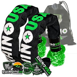 Rhino USA Synthetic Soft Shackle Rope - 46,250lb Guaranteed Max Break Strength Recovery Offroad Tow Shackles for UTV, ATV, Trucks, 4x4 - Use with Rhino Tow Strap (1/2" 2-Pack Green)