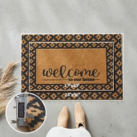 Welcome Mat Front Door Mat Indoor Outside Entrance, Heavy Duty Dirt Trapper Coir Doormat with Non Slip Backing Entryway Rug for Front Back Door, 24x36, Brown