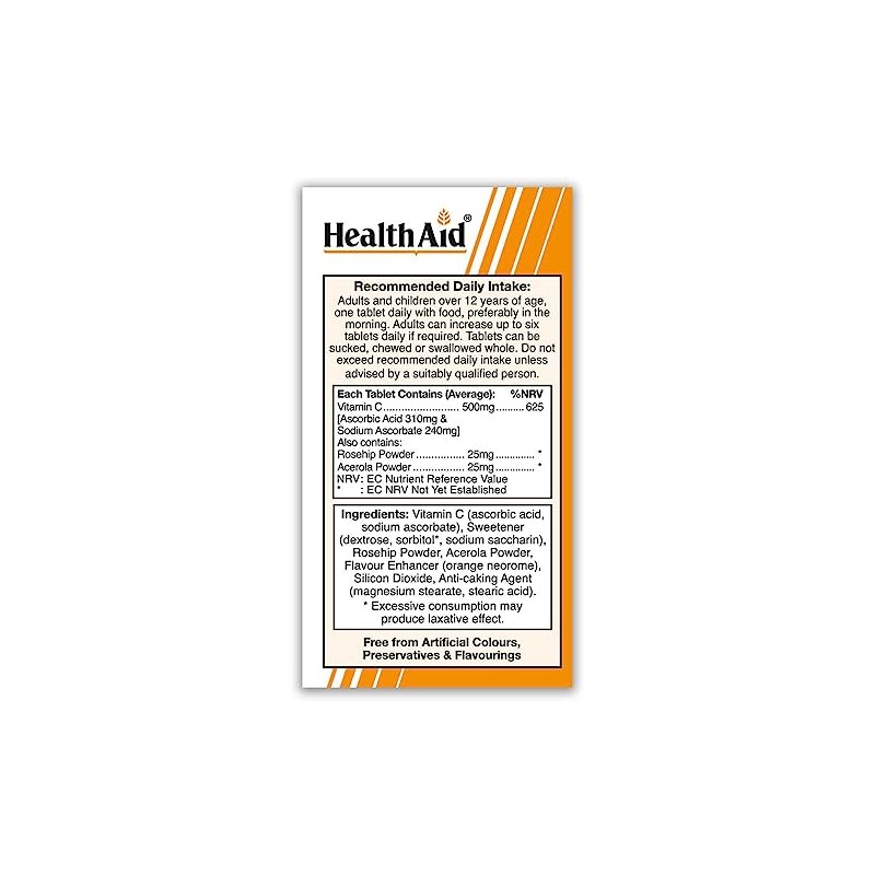 HealthAid Vitamin C 500mg - Chewable - 60 Vegetarian Tablets