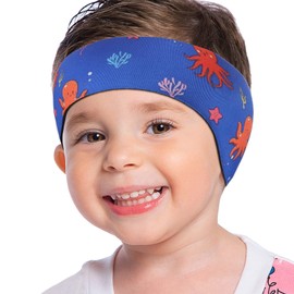 MoKo Swinmmers Headband for Kids, Lovely Swimming Headband Ear Band for Kids Keep Water Out Waterproof Ear Protection Band for Bathing Swimming Ear Band for Kids Age 3-9 M Size, Blue Octopus