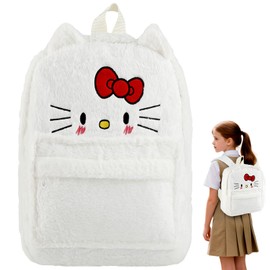 Cute Backpack, KT Cat Fluffy Girls Tweens Backpack, Kawaii Plush Bag, Cute School Bag Cartoon Stylish, Girls Gifts