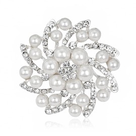 Elegant Crystal Flower Brooch with Simulated Pearl, Exquisite Rhinestone Corsage Pin for Women Bridal Wedding Birthday Accessories Jewelry Gift for Brides Girls Prom and Special Occasions