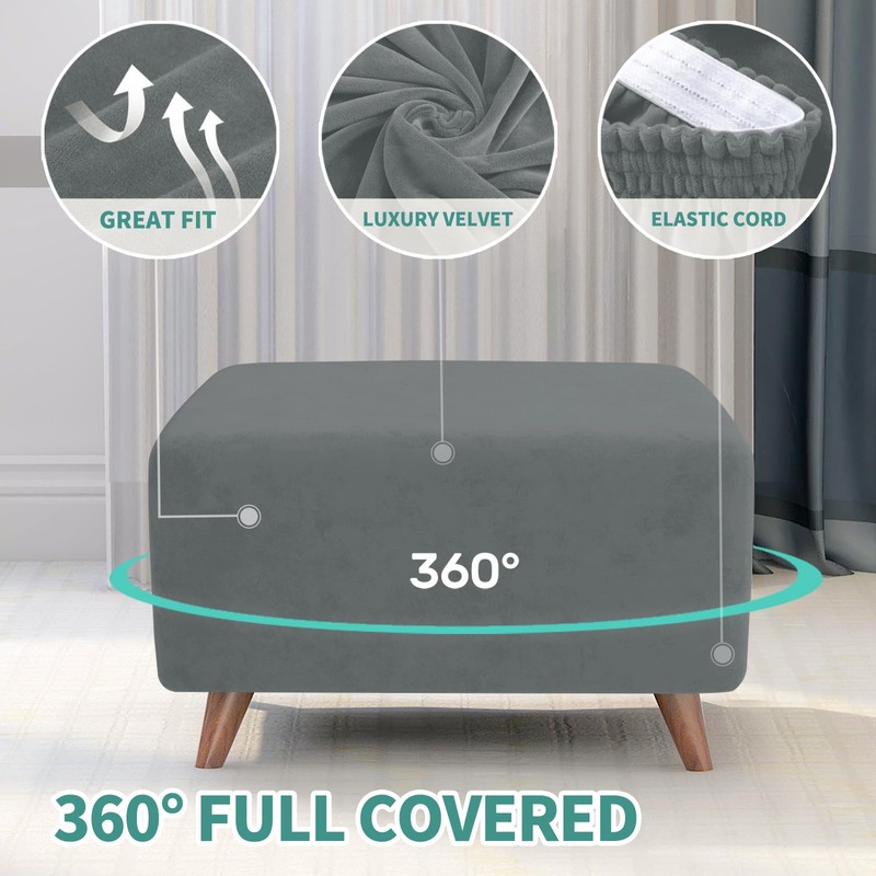 MAXIJIN Velvet Ottoman Cover Rectangular Stretch Square Ottoman Covers Slipcover