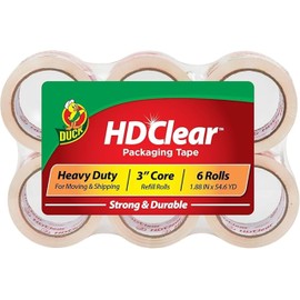Duck HD Clear Packing Tape Refills - 6 Rolls of Strong Heavy Duty Packing Tape for Shipping and Moving, Boxes and Packaging - 1.88 In. x 54.6 Yards - 3" Core - Clear (441962)