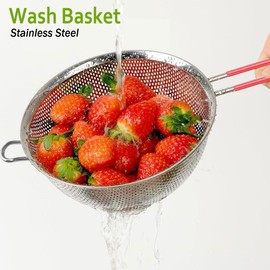 Stainless Steel Colander, Perforated Strainer with Long Handles, Metal Sieve Rice Washer Strainer Bowl for for Pasta, Rice, Fruits, Vegetables, Kitchen Essential Tool (16CM)