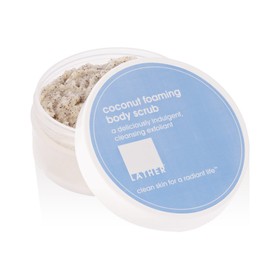 LATHER Coconut Foaming Body Scrub 4 oz - a unique and luxurious, multi-purpose foaming body scrub and cleanser