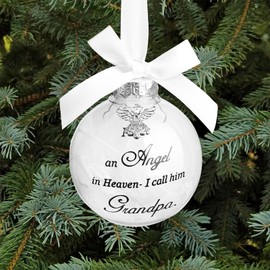 Christmas Memorial Feather Ball Angel Ornament I Have an Angel in Heaven I Call Him Grandpa Family Memorial Loss of Loved One Hanging Pendant Xmas Tree Décor