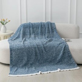 MH MYLUNE HOME Ultra Soft Ribbed Throw Blanket for Couch 60x80 Inches Luxurious Super Cozy Fluffy Microfiber Blanket Plush Warm Reversible Throw Blankets for Sofa Bed - Blue 60 x 80 Inches