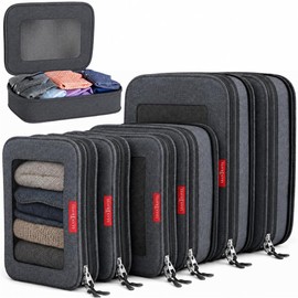 LeanTravel - Juego de 6 bolsas organizadoras de viaje con compresión, organizadores de viaje para equipaje con doble cierre (Negro)