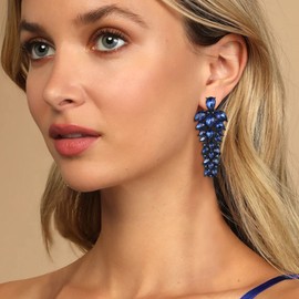 EVER FAITH Women's Earrings Rhinestone Crystal Cluster Teardrop Statement Hanging Chandelier Stud Earrings for Women Clear Silver Tone, Crystal, No Gemstone