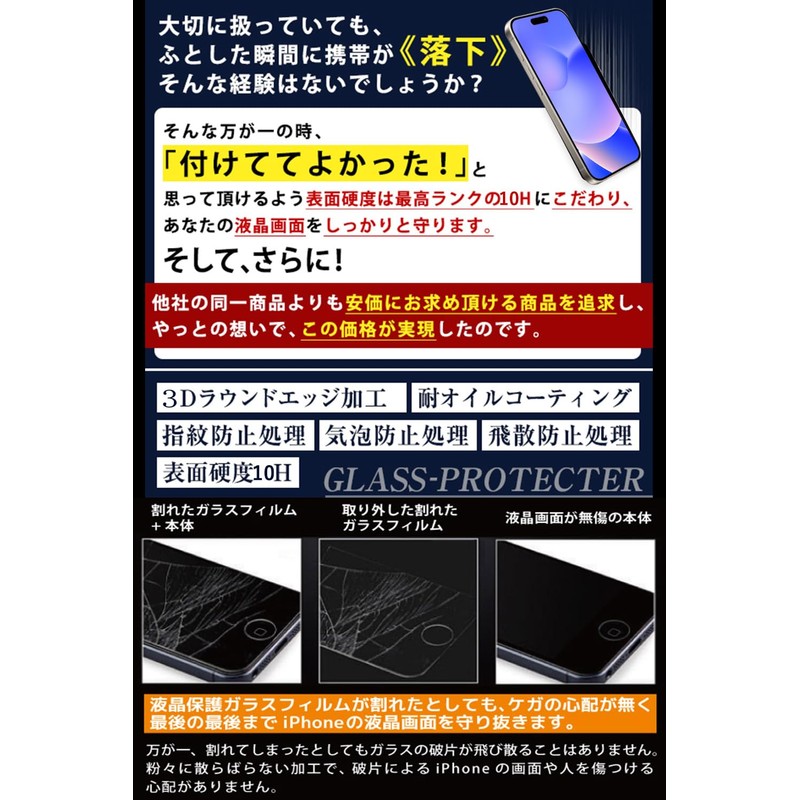 Mostean Compatible Glass Film, Anti-Peeping, Peeling Prevention, 16 Plus Film,