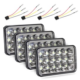 Haitzu 4x6 Headlights Led 4PCS w/H4 Socket Headlamp Compatible with The Following Models:Peterbilt Rectangular H4651 H4652 H4656 H6545 H4666 Kenworth Freightinger Ford Probe Chevy Cutlass