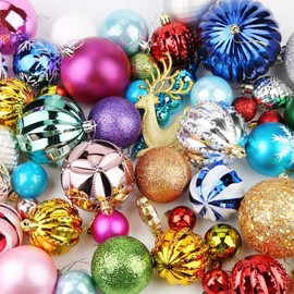 Christmas Ball,Christmas Baubles 3-8cm 60-70 pieces Matte Multicolor Plastic Xmas Balls and Decorative Pendants with Hanging Rope for Christmas Tree Windows Lintel Entrance Decoration （shape random)