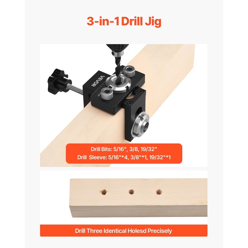VEVOR Doweling Jig Kit, Self Centering Dowel Drill Jig for