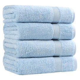 Superior Egyptian Cotton 4-Piece Bath Towel Set for Shower, Bath, Spa, Resort, Hotel, Soft Body Towels, Airbnb Essentials, Apartment, Dorm, Quick Dry, Absorbent, Bathroom Basics, Light Blue