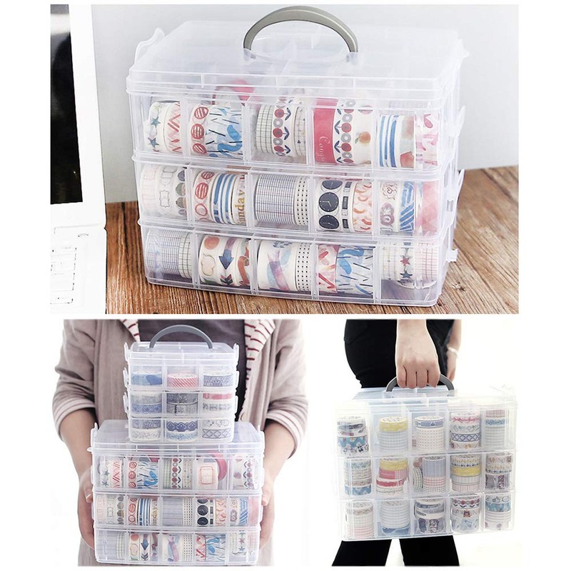 LZYMSZ 3-Tier Transparent Adjustable Stackable Compartment Slot Plastic Storage Box,